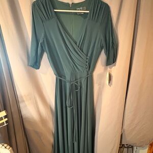 Gabby Skye Teal Green Wrap-Style Maxi Dress with Tie Waist